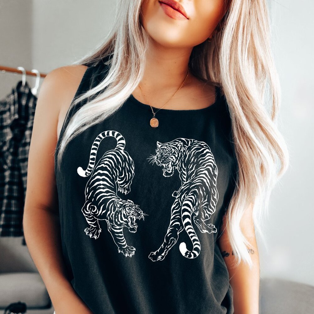 Black Comfort Colors Tiger Tank Top
